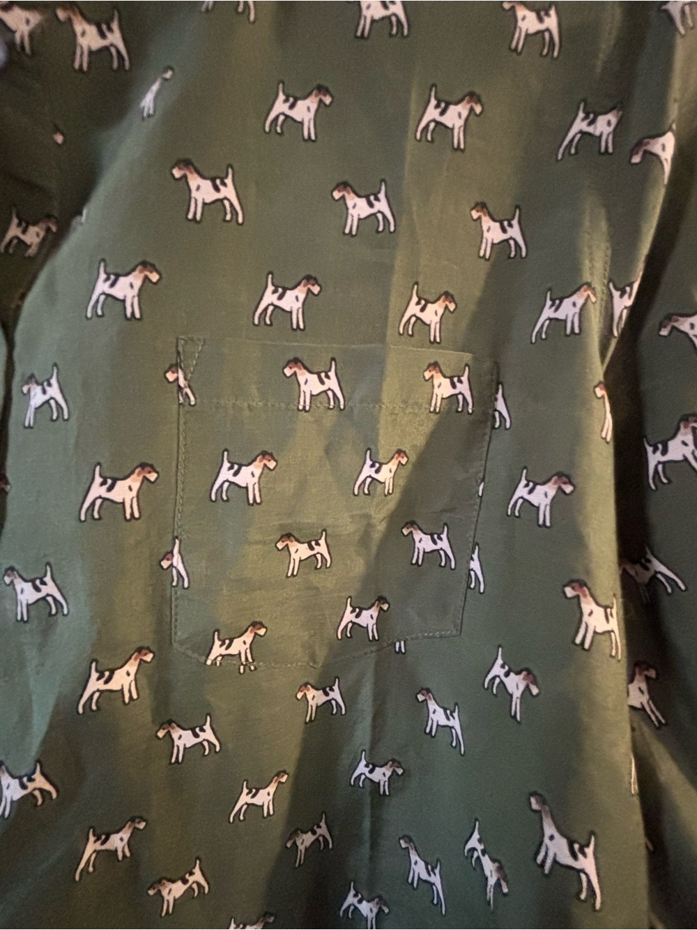 J. Crew Olive Green Button-Up Shirt with Dog Print - Picture 5 of 7